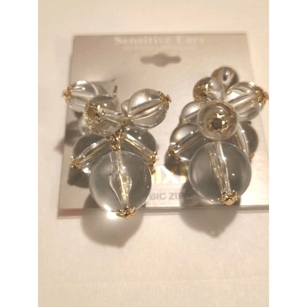 Mixit Clear Crystal & Resin Gold Cluster Drop Earrings - Picture 2 of 2